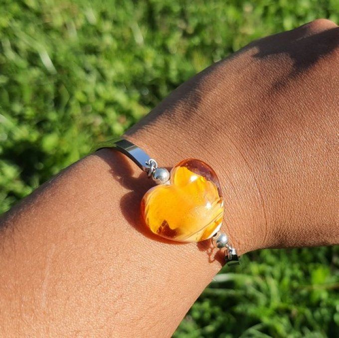 Bracelet Coeur en verre et acier inoxydable