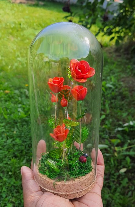 Jardin  **fleurs de rose rouge** filé à la flamme 