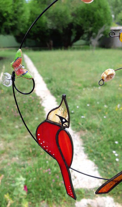 **Cardinal Duo** Suspension mobile en verre Tiffany