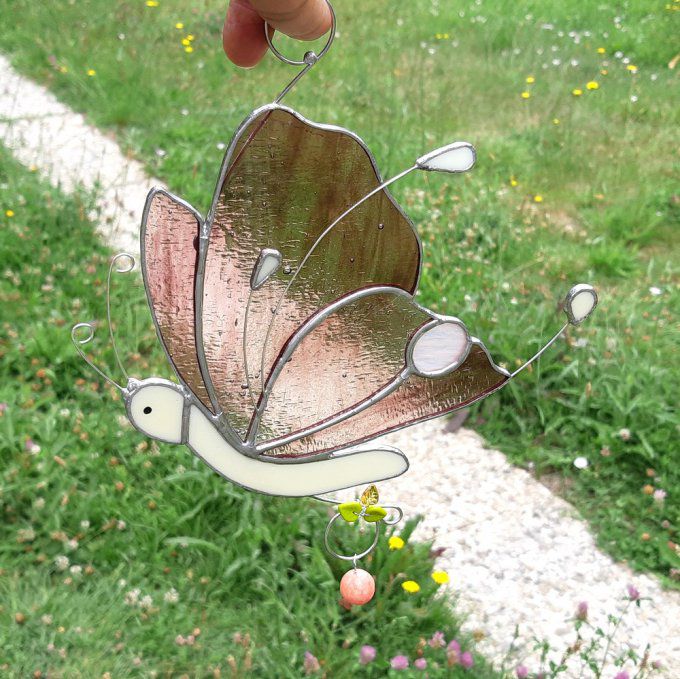 **Papillon d'été** Suspension mobile en verre Tiffany